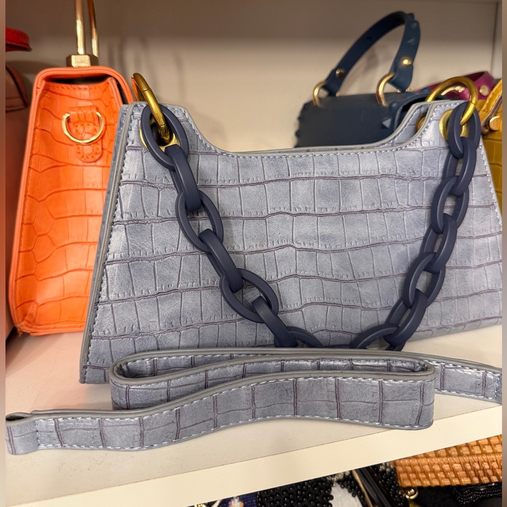 Elegant Blue Croc-Embossed Handbag